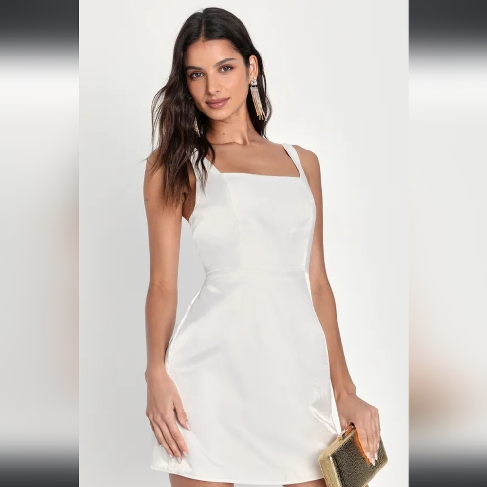 Lulu's Gorgeous Aesthetic Ivory Taffeta Sleeveless Mini Dress